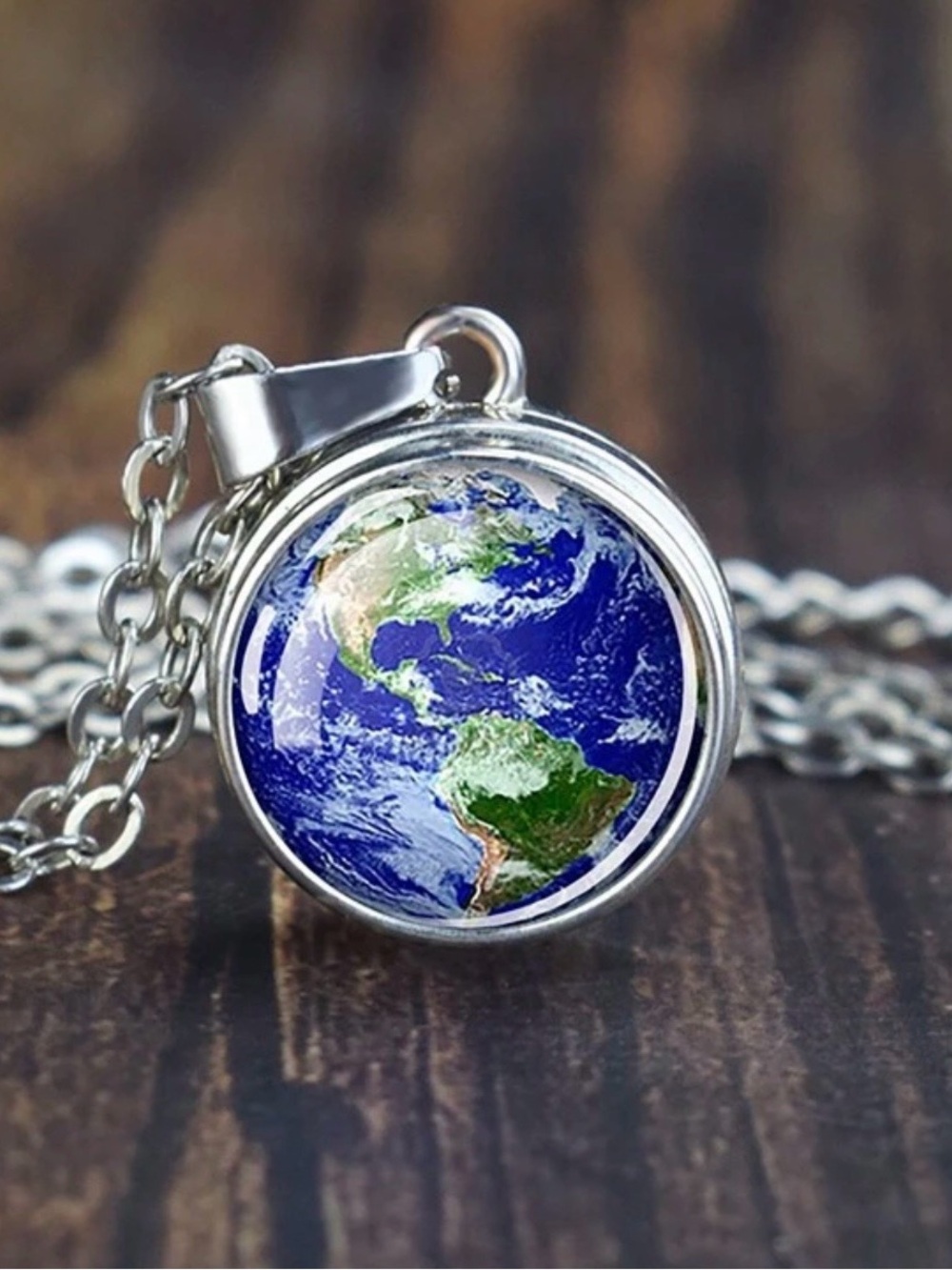Planet Earth Solar System Round Pendant Necklace with Chain